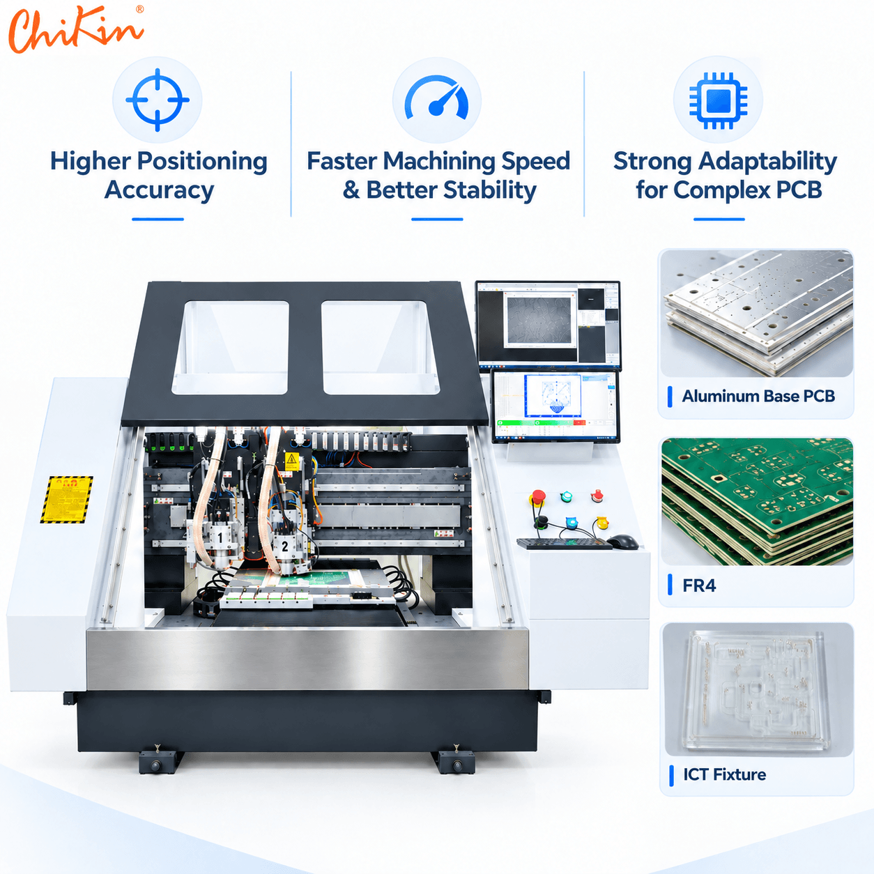 1 Drilling spindle; 1 Routing spindle machine with CCD